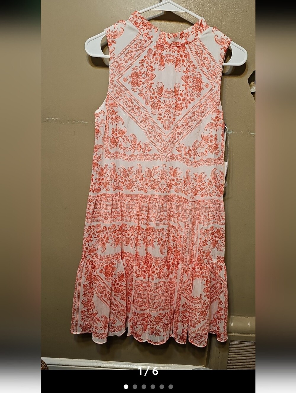 Calvin Klein White Dress with Coral Floral Accents